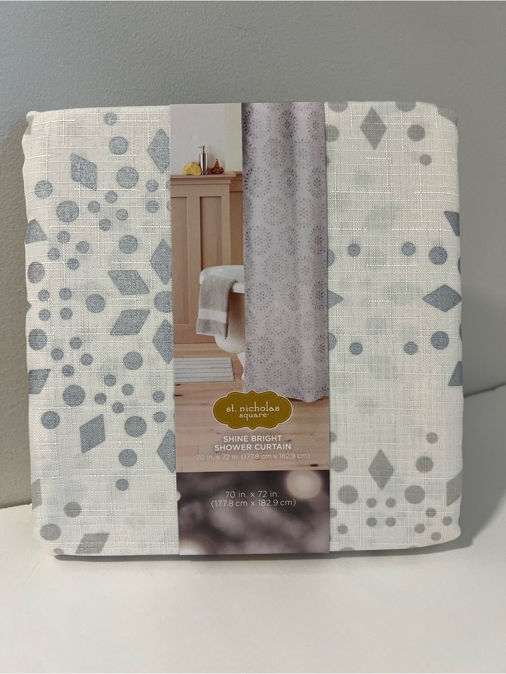 St. Nicholas Square Shine Bright Shower Curtain – Gray & White – NWT
